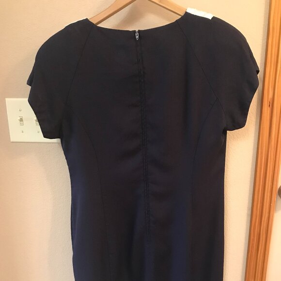 Virgo Fashions Vintage Pleated Collar Dress: 70s Navy White, Size 14 - Picture 9 of 11